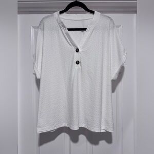 0064- Cupshe White Eyelet V Neck Blouse XL Boho Cottagecore Top